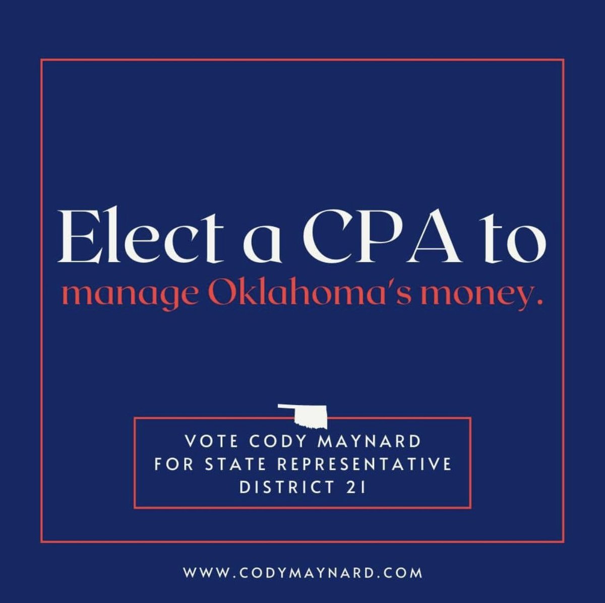 I want to be your State Representative advocating for District 21 at the Oklahoma State Capitol. My expertise as a CPA equips me to thoroughly examine the state budget and make sure funds reach local needs for which they were allocated. On June 28, I humbly ask for your vote.