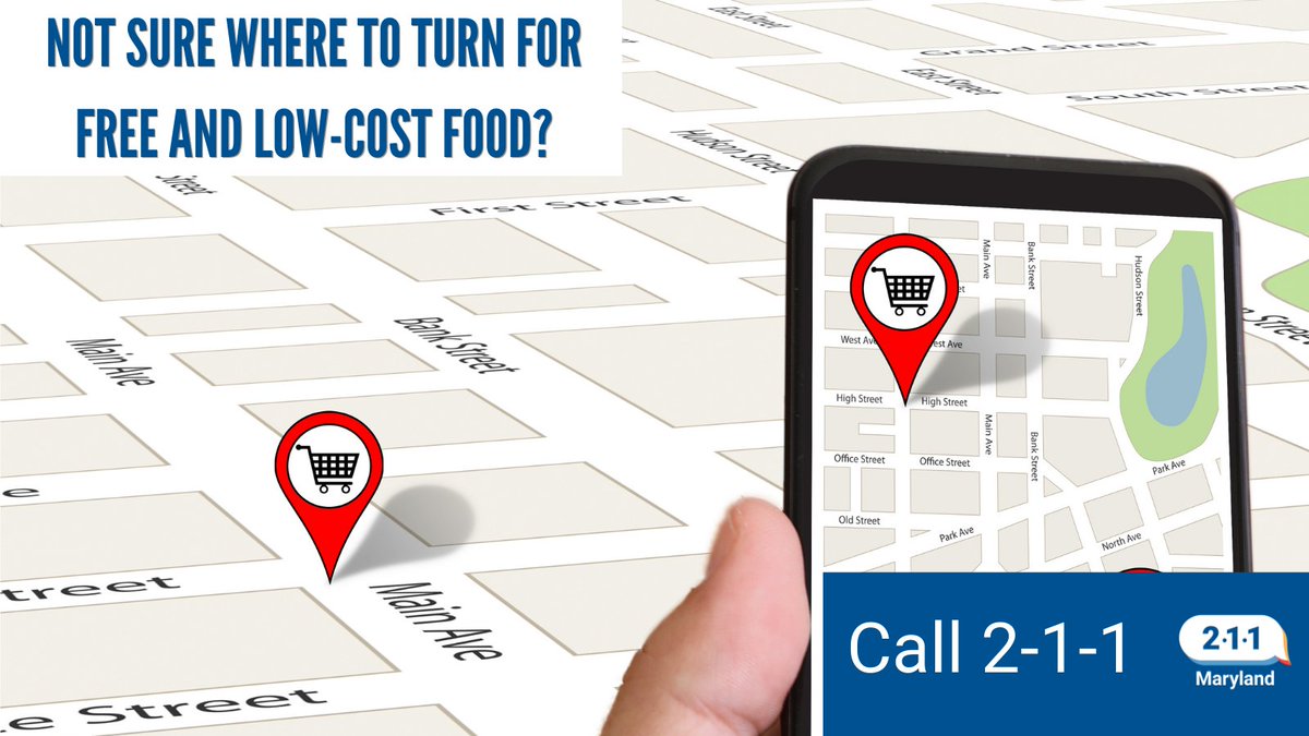 211Maryland's tweet photo. Need help finding free and low-cost food, but not sure where to turn? Let 211 be your guide. Call 2-1-1. https://t.co/nCrFK8PFMS #foodinsecurityisreal #foodhelp #foodpantry #risingfoodprices https://t.co/YGGrK2xmXN