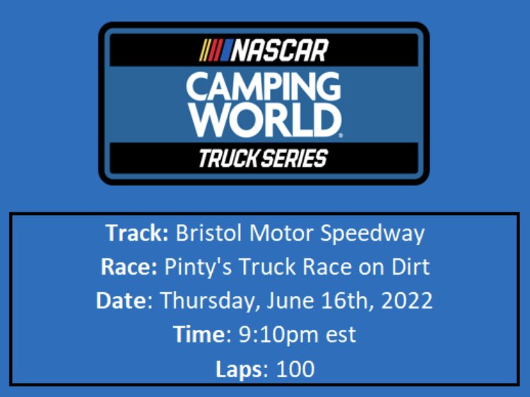 The SofaRacing League races on iRacing at Bristol Motor Speedway for the Pinty’s Truck Race on Dirt. Last time out, Matthew Bramble used the bumper to win for his first win on iRacing.  (Camping World Truck Series on iRacing) https://t.co/NTEXQHcWAE