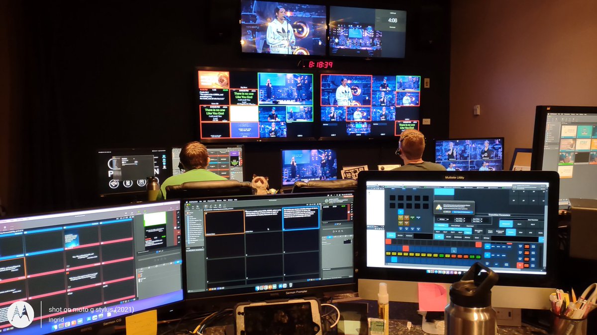 IngridSOBrien's tweet photo. Can I say that band is back together if we're Production? I'm programming the Sermon while @ahoney129 runs Computer Graphics. Meanwhile @mtthwphlps is standing in for Nick as Tech Director while he also stands in for Matt A as Broadcast Director.

Production, it's a family thing. https://t.co/SzlEdKlHNH