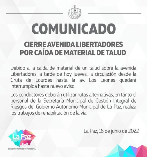 Alcaldía informa cierre de avenida Libertadores por la caída de un talud
Autopublicado en deredes.tv/2022/06/16/alc… de Detrás de la Verdad, Facebook