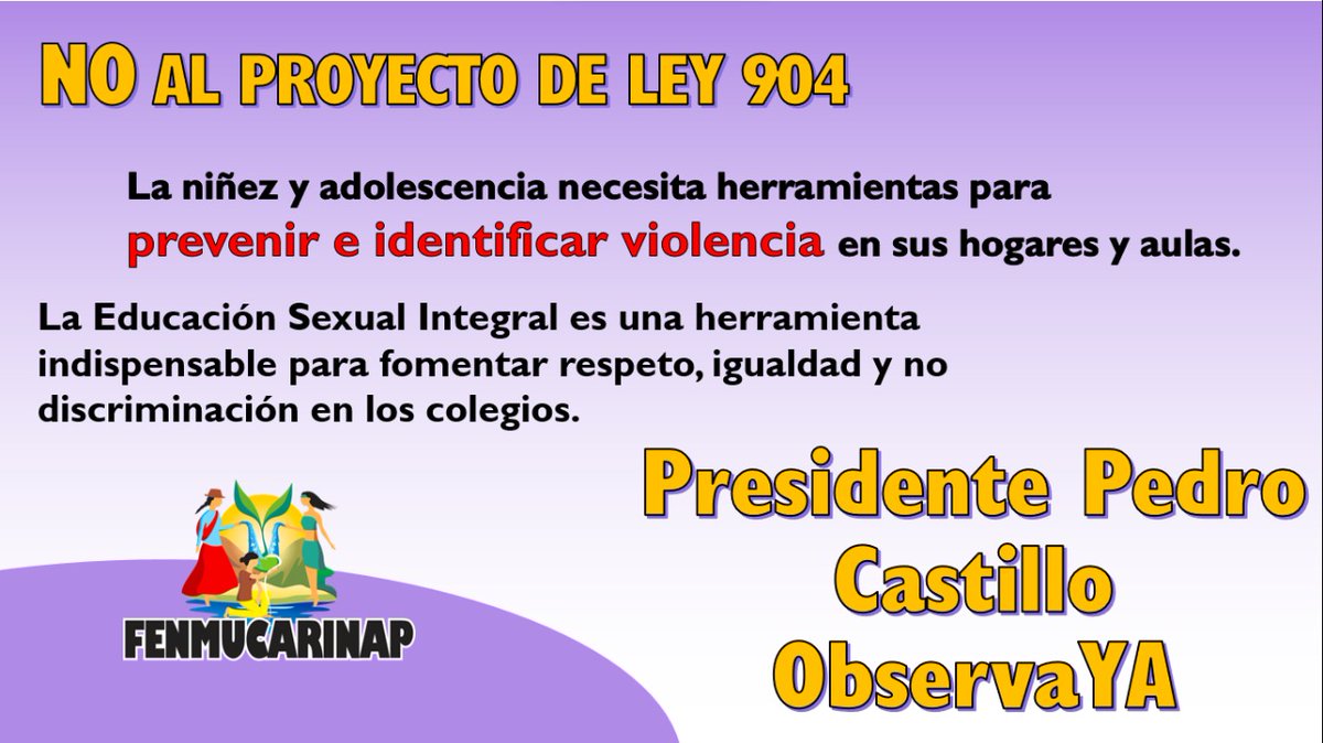 IndiraHuilca's tweet photo. Pdte @PedroCastilloTe el #PL904 censura contenidos y materiales educativos q buscan prevenir la violencia contra las mujeres y los embarazos adolescentes.Este congreso retrogrado y desprestigiado, quiere poner en peligro a niñas y adolescentes. No lo permita
#CastilloObservaPL904 https://t.co/k5BGtj0WgC