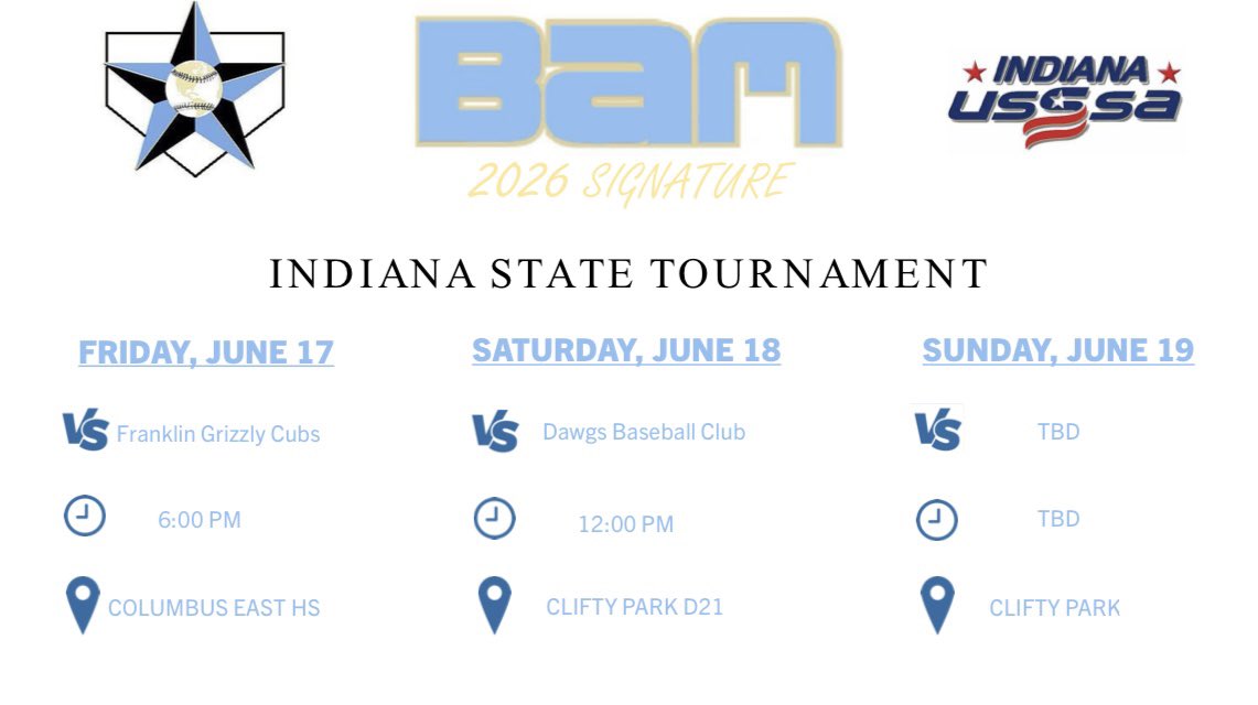 BAM Signature 2026 (@bamsignature26) on Twitter photo 🚨Weekend Schedule🚨<a href="/IN_BAMFAM/">Baseball/Fastpitch Academics Midwest</a> #hardworkpaysoff #grittyoverpretty #weB4me 🚨Weekend Schedule🚨<a href="/IN_BAMFAM/">Baseball/Fastpitch Academics Midwest</a> #hardworkpaysoff #grittyoverpretty #weB4me