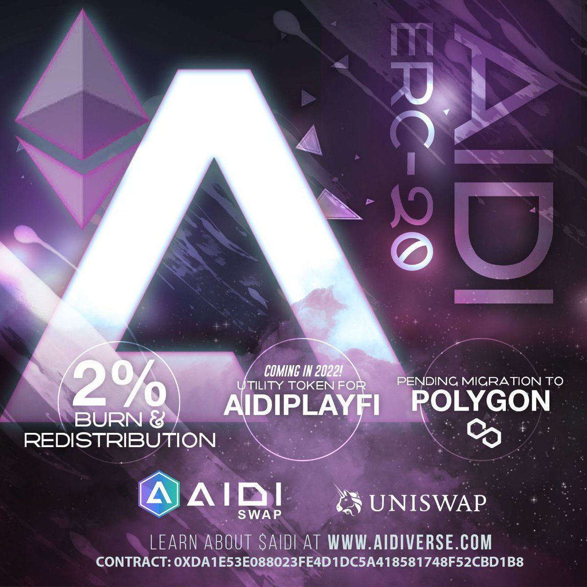RealVerseToken's tweet image. #Aidi will be migrating to the #Polygon network in June. Tokenomics will change and the tax will increase! Buy now for the lower taxes! Once on Polygon transactions will cost cents in gas fees.
aidiverse.com
#Ethereum #CryptoGaming