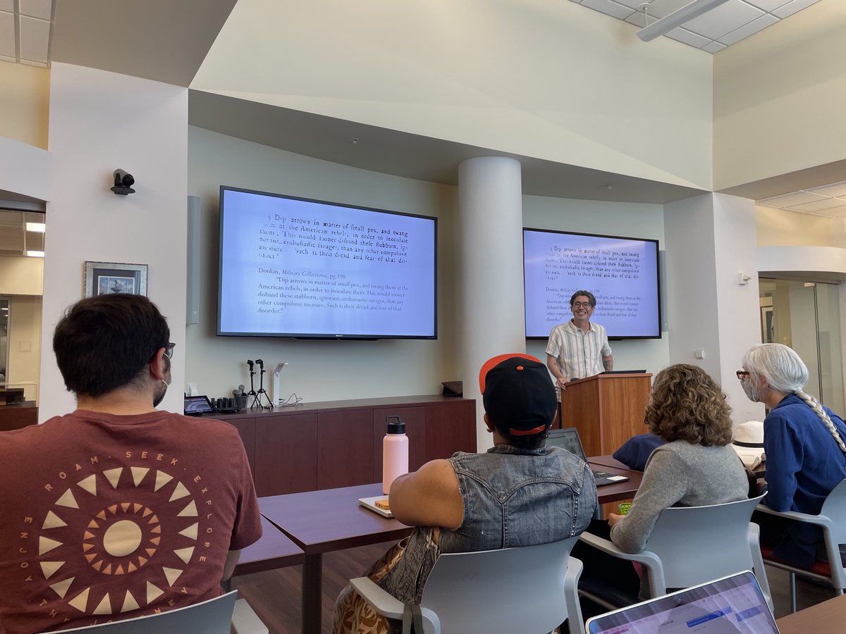 AdrianFinucane's tweet photo. In the middle of week 2 of the Revolution in Books Summer Institute we marbled paper, learned about Loyalist printing from Dr. John Garcia, and traced the steps of Phillis Wheatley with Dr. Tara Bynum. 
#revinbooks @NEHgov @FAULibraries @victoriathur https://t.co/bZb49YYz1i