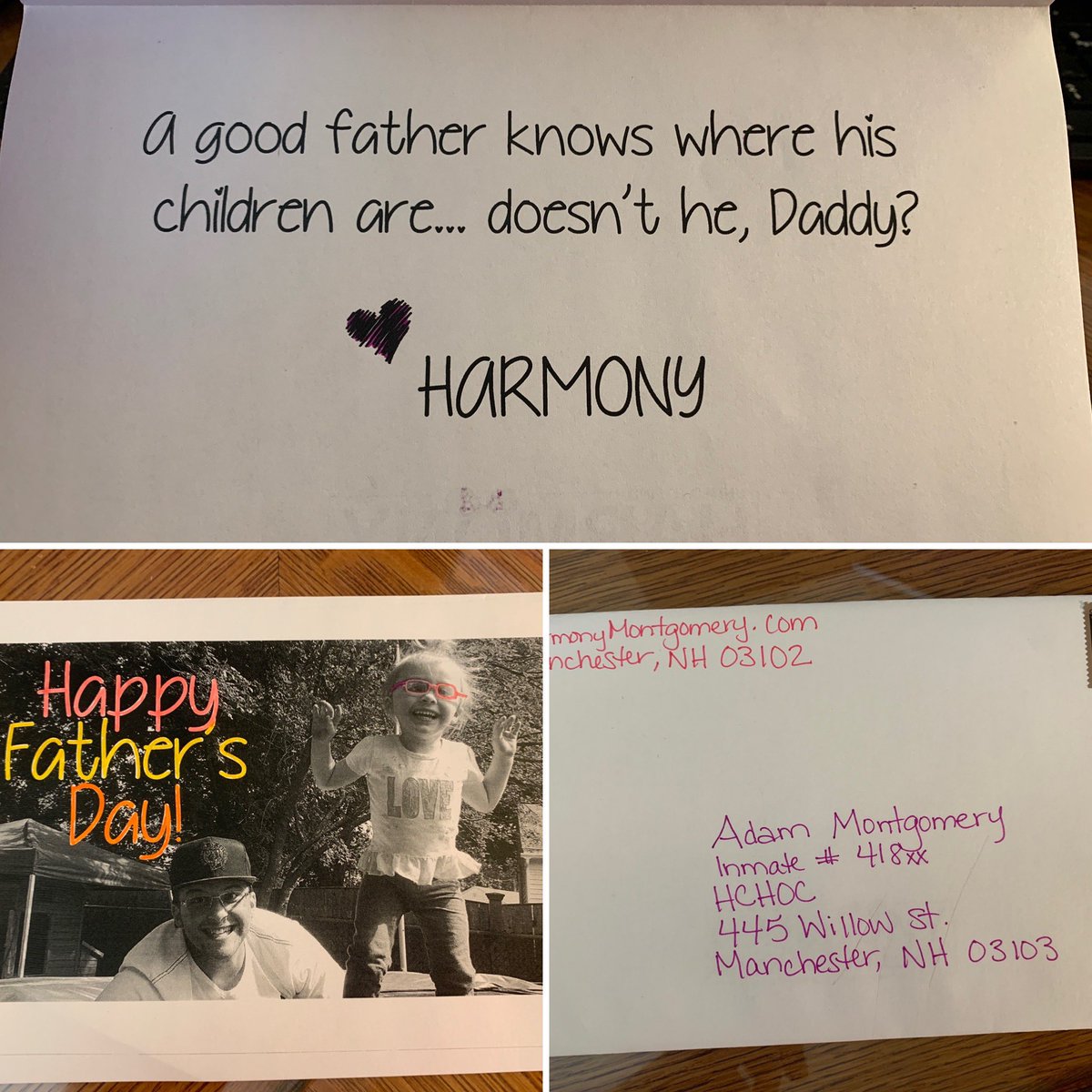 Was literally listening to @CaughtYa164 @MsRedTwice & @DarknessExposed as I dropped #AdamMontgomery’s #FathersDay card from #HarmonyMontgomery at the post office. (I couldn’t help myself from adding color - I know, I know the monster will get a photocopy)