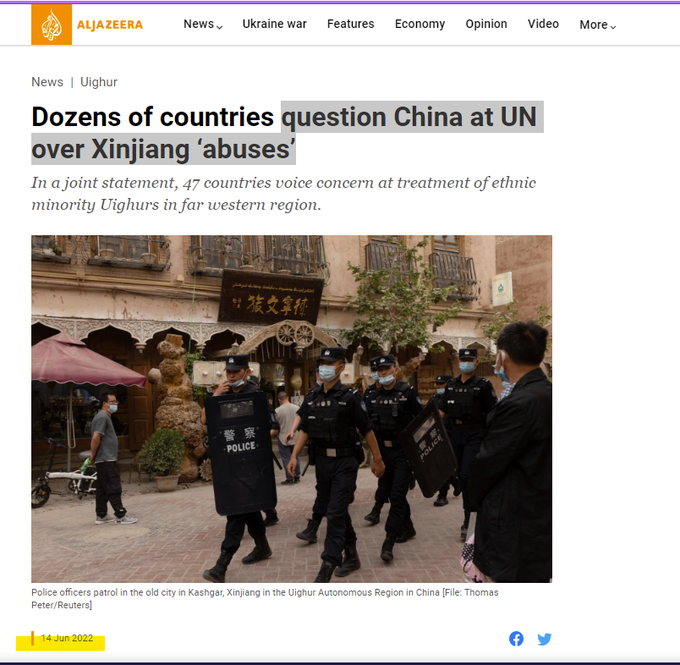 国連人権理事会で47か国が中国のウイグル人への人権侵害について懸念を表明し、国連に報告書を早く提出するよう要求特別報告者