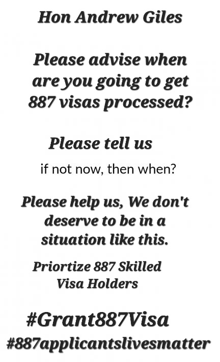 Heman_Power's tweet photo. @AlboMP @ClareONeilMP @andrewjgiles @JulianHillMP
Please answer us !
Please consider us !

Please tell why 887 Skilled Visa holders are being treated different to other Skilled Visas in terms of processing time !
 
Why ?  2 years for processing  Why?

#Prioritise887Visa #Grant887 https://t.co/7AgDVk7Uv1