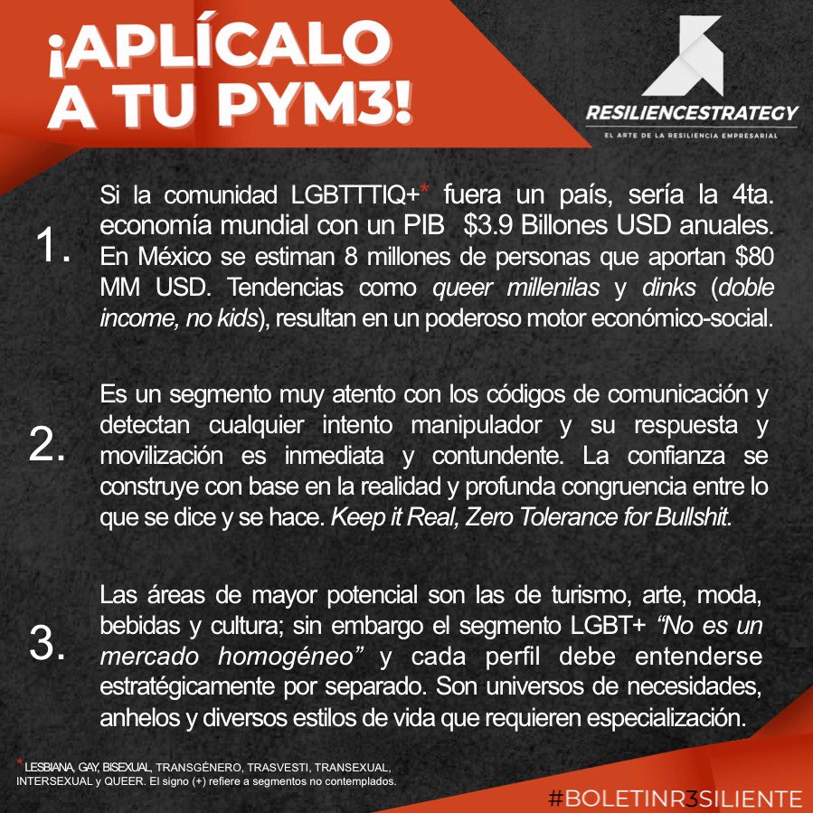 ResilienceStra2's tweet photo. Moralejas del #BoletínR3siliente de junio. Si tu empresa está interesada en el segmento LGBT+, esto es para ti. https://t.co/2UUitnviDT