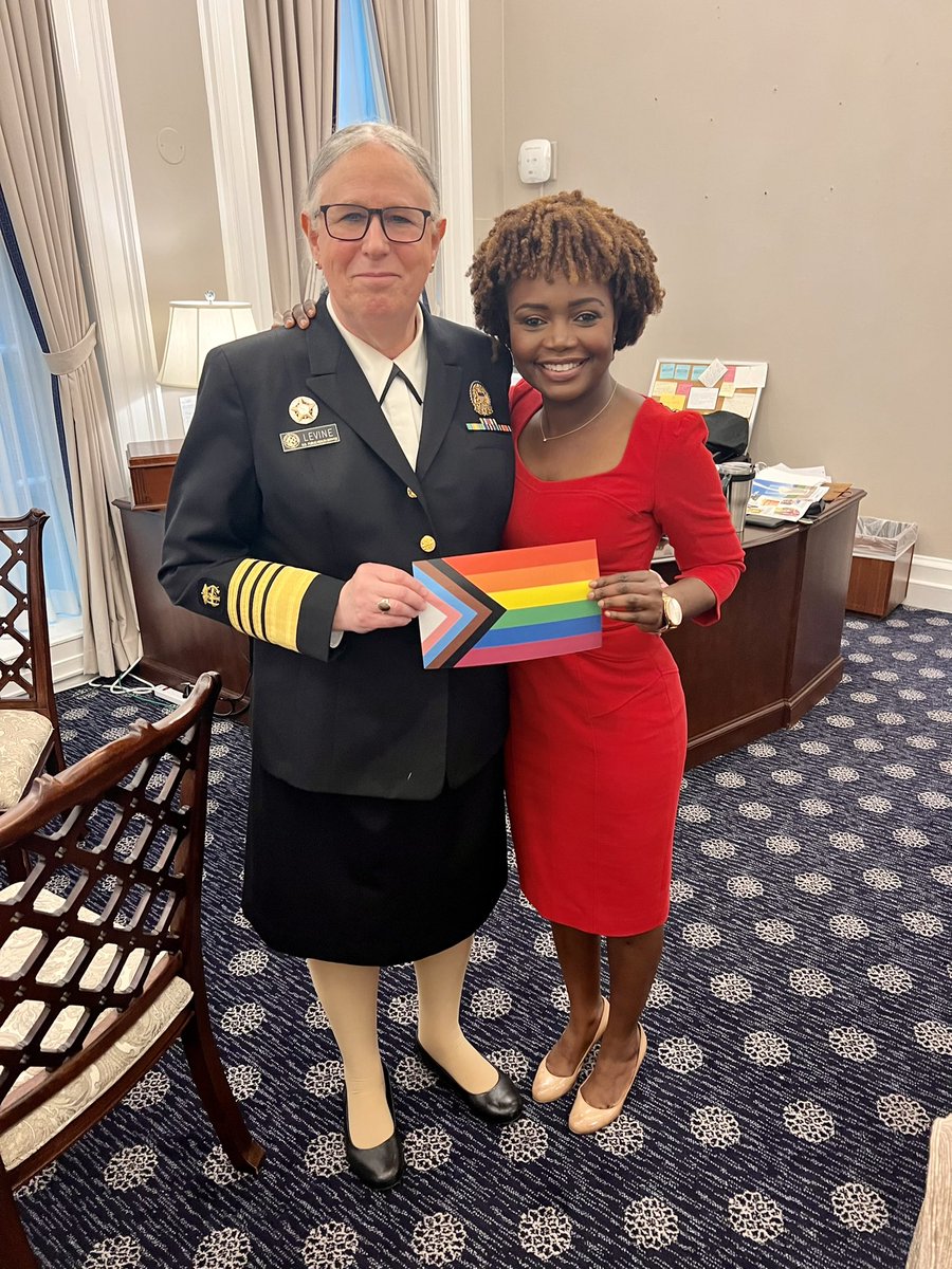 When the 1st openly gay @PressSec and the 1st openly trans @HHS_ASH & four-star admiral meet at the @WhiteHouse during #Pride. Proud to be a part of an administration where everyone can see themselves reflected in leadership. We've come so far. Here's to shattering more ceilings.