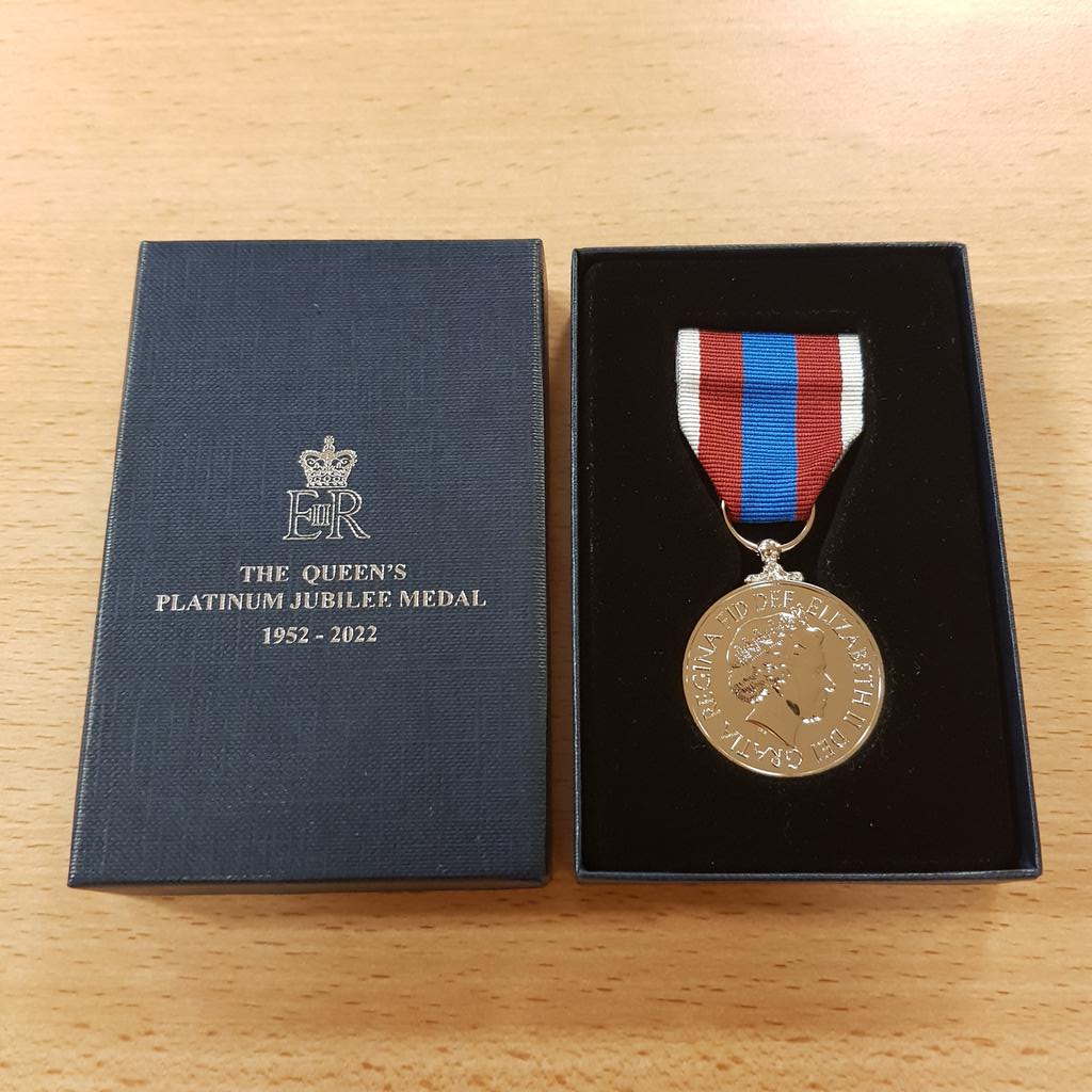 It was a pleasure and an honour to be awarded our Queen's Platinum Jubilee Medals this week. All those on board with 5 years of service received the medal in celebration of Her Majesty's outstanding achievement of 70 years as our Sovereign. #HM70 #PlatinumJubilee