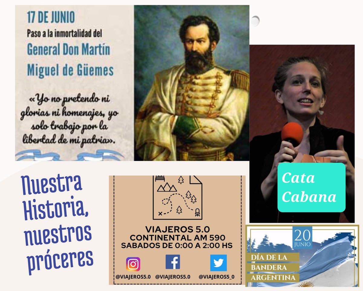 Este sábado desde las 00 hs recordamos nuestra historia, los hombres que hicieron patria.
Con la historiadora <a href="/lic_cata/">Lic Cata Cabana</a> charlaremos sobre Güemes y recordaremos el día de la Bandera.
Imperdible!! Siempre por <a href="/Continental590/">Radio Continental AM 590</a>