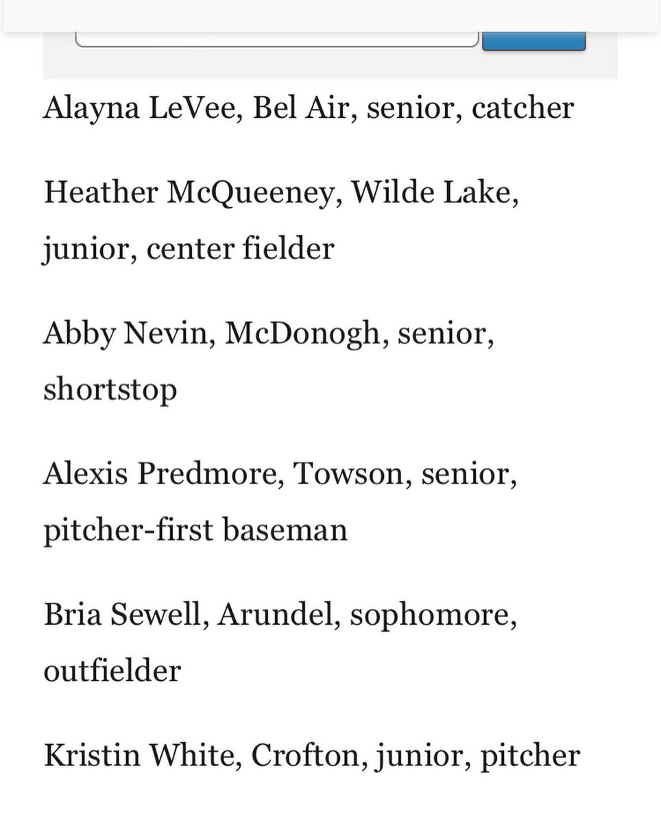 Wilde Lake HS (@hcpss_wlhs) on Twitter photo So proud of our <a href="/baltimoresun/">The Baltimore Sun</a> All Met Softball superstars!!!
All Met Coach of the Year Tee Dronenburg
All Met 1st Team Veronica Goode
All Met 2nd Team Heather McQueeney
πππ₯ <a href="/WildecatSB/">Wilde Lake Softball</a> So proud of our <a href="/baltimoresun/">The Baltimore Sun</a> All Met Softball superstars!!!
All Met Coach of the Year Tee Dronenburg
All Met 1st Team Veronica Goode
All Met 2nd Team Heather McQueeney
πππ₯ <a href="/WildecatSB/">Wilde Lake Softball</a>