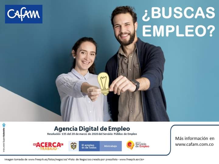 Realiza la ruta de empleabilidad con nosotros. Agenda tu orientación ocupacional aquí, sin costo y sin salir de casa:  
bit.ly/3H1hVQc 
Si tienes preguntas sobre nuestros servicios, ingresa a cafam.com.co, opción Empleo y Bienestar Financiero.
