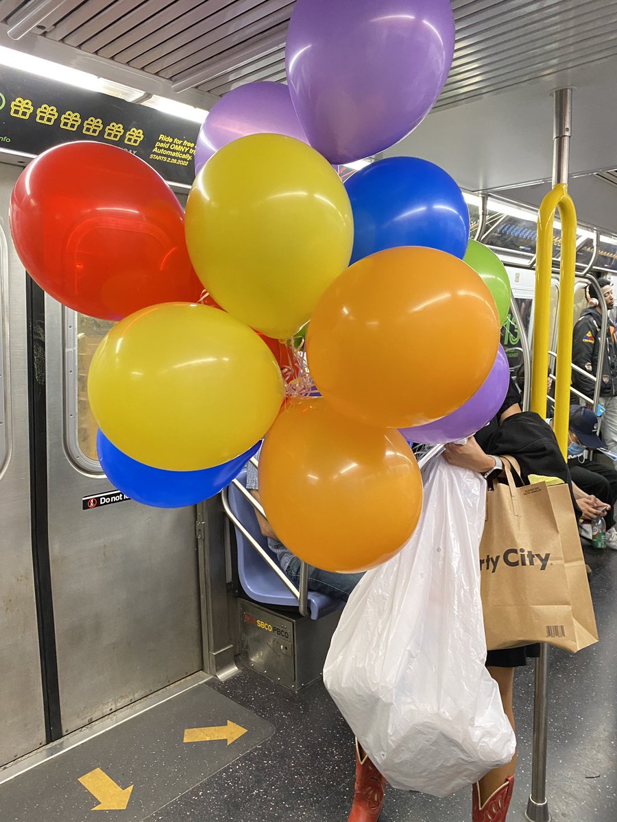 Subway balloons to help not see all the unmasked riders #nycsubway