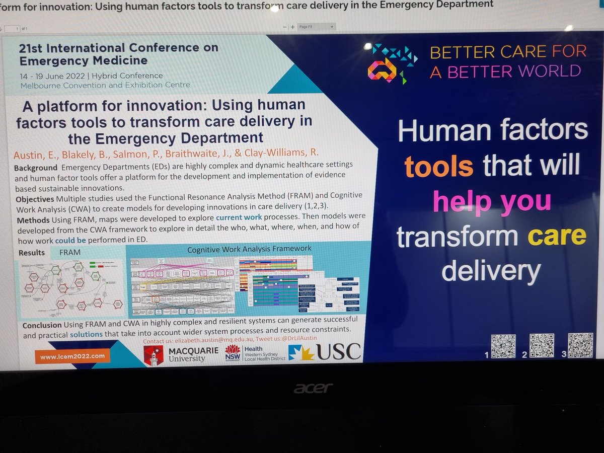Elizabeth Austin (@drlilaustin) on Twitter photo Changing how EDs provide care requires a whole of systems approach. We need to use human factors tools to support the transformation #ICEM2022 #ACEM #bettercareforabetterfuture sciencedirect.com/science/articl…
journals.sagepub.com/doi/abs/10.117…
tandfonline.com/doi/full/10.10…
<a href="/RClayWilliams/">Robyn Clay-Williams</a> Changing how EDs provide care requires a whole of systems approach. We need to use human factors tools to support the transformation #ICEM2022 #ACEM #bettercareforabetterfuture sciencedirect.com/science/articl…
journals.sagepub.com/doi/abs/10.117…
tandfonline.com/doi/full/10.10…
<a href="/RClayWilliams/">Robyn Clay-Williams</a>