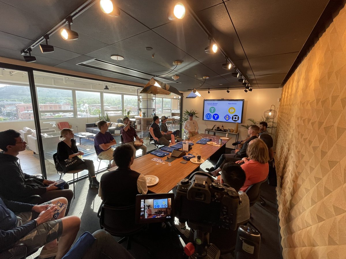 CryptoVateIO's tweet photo. What’s up @Chainlink!! We are live in Boulder Colorado. ChainLink advocate @backedbyblocks leading the way in teaching the community about #Defi. 💯🔥😎 https://t.co/wUqh3Oidie