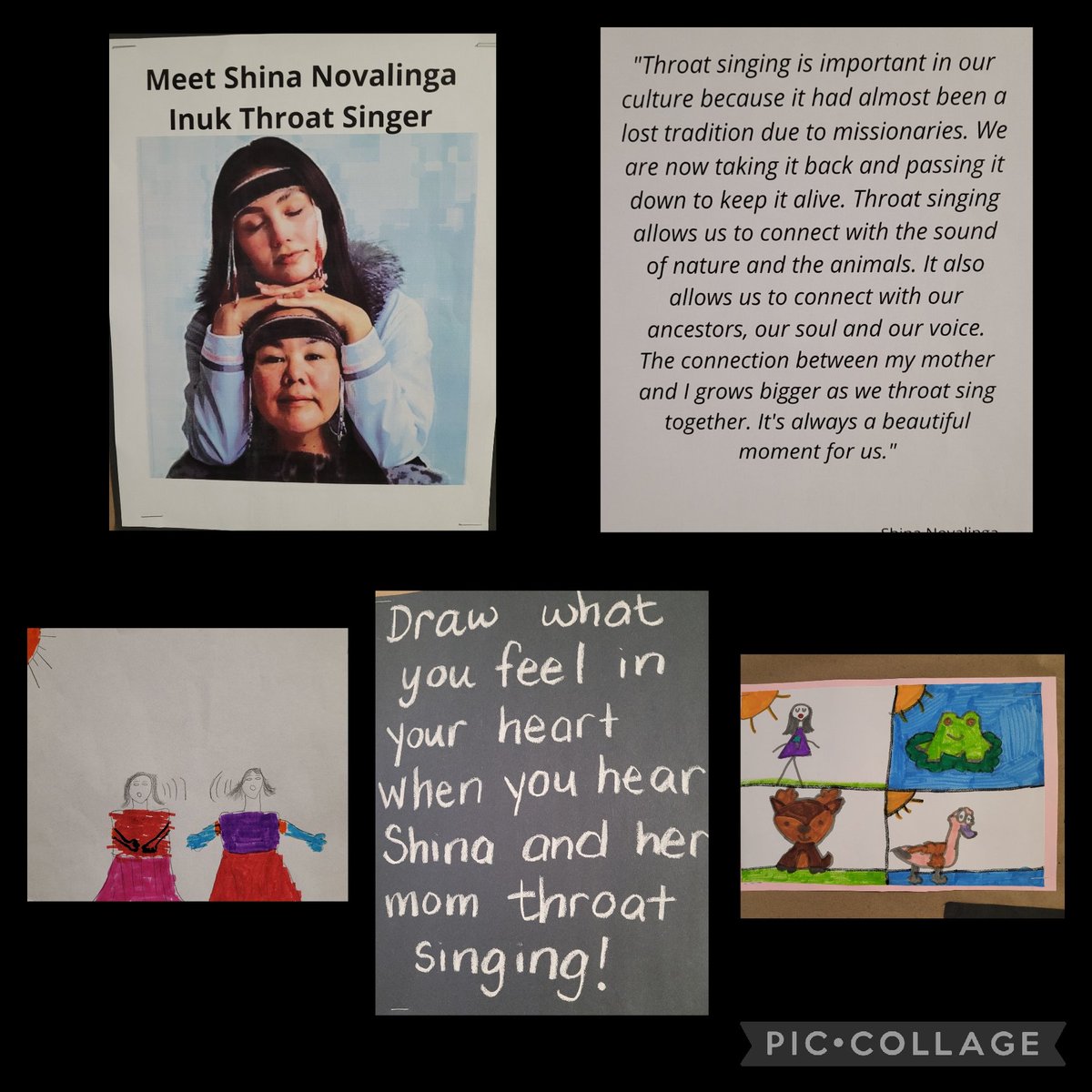 Learning about more Indigenous Changemakers in Division 7 this month.  Question asked students to reflect and draw how the singing made them feel.