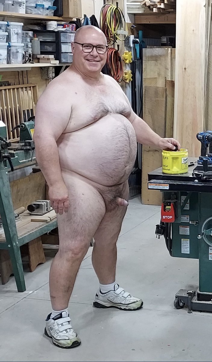 The Naked Handyman's erected cock. I love that small and hard cock.