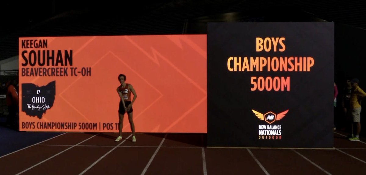creekxc's tweet photo. Keegan Souhan runs a PR , sets a new school record and places 9th in 5000 at #NBNationals . #CREEKPR1DE 🧡🖤#lastonebestone https://t.co/ineoC36xne