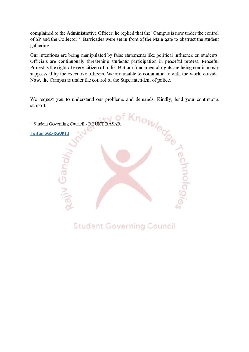 sgc_rguktb's tweet photo. Bringing this to your kind notice, we expect your support for this peaceful protest aimed at sustainable @RguktBasar 
The information is clearly mentioned in the attached images.

#VisitRGUKT #ConsiderRGUKT #IIITBasar https://t.co/UE4gPvahbE