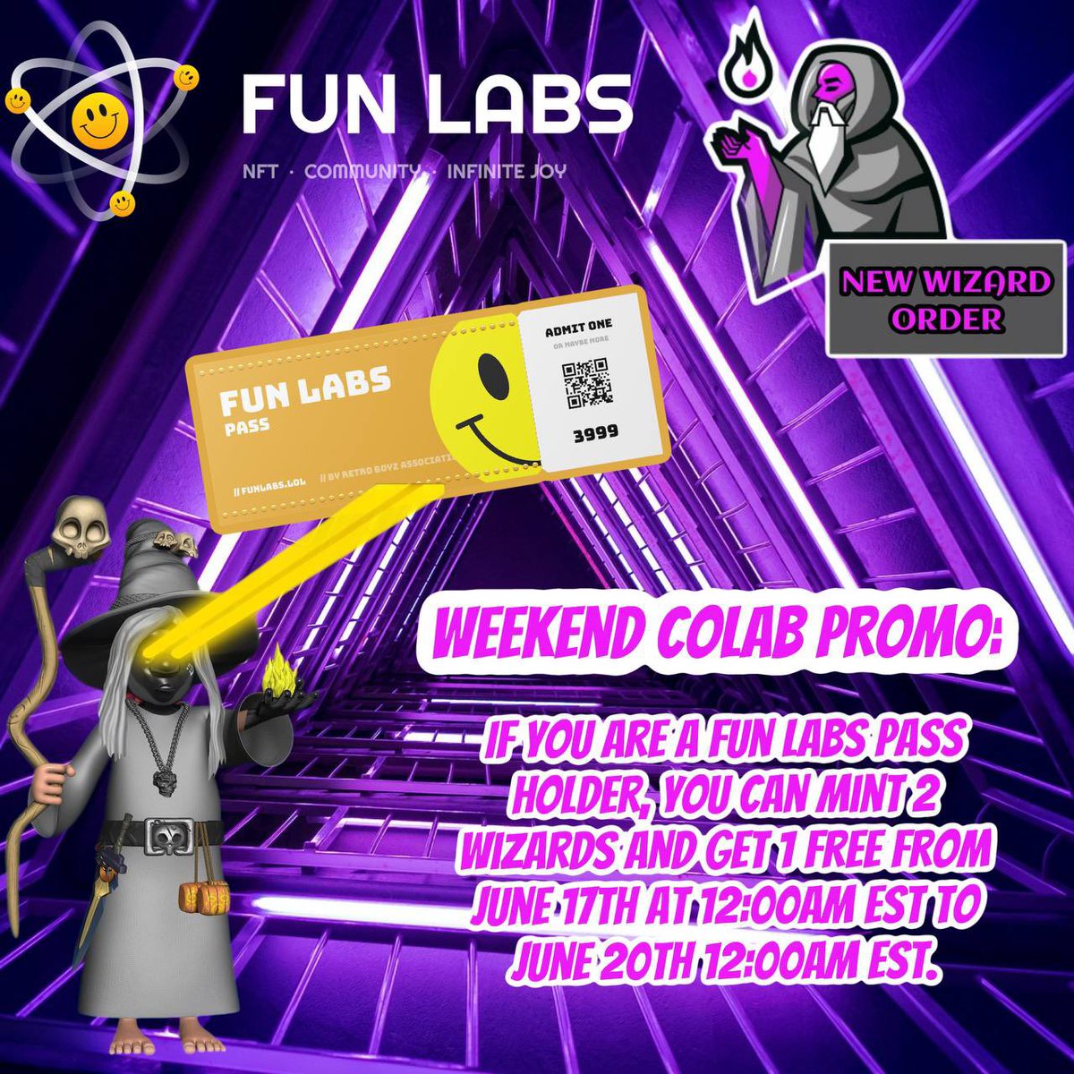 FunLabsNFT's tweet photo. @FunLabsNFT &amp; @NewWizardOrder weekend collab

Mint 2 Wizards and get +1 for free if you hold at least one Fun Labs Pass in your wallet

More info and mint website @NewWizardOrder 

#bsc #bscgem #bnb #bnbnft #nft #NFTGiveaway https://t.co/qLt4HD8cZN