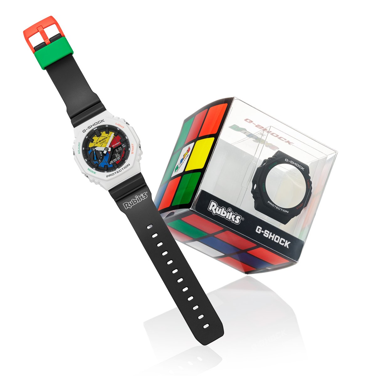 javyscasio's tweet photo. G-SHOCK x Rubik's Cube Collaboration Model
- GAE-2100RC-1A
Dial, band loop, and buckle are accented in iconic Rubik’s Cube colors for a G-SHOCK with a uniquely whimsical mood.
#javys #gshock #RubiksCube #AnalogDigital #extrabezel #GAE2100 #CollaborationModel #魔方聯名款 https://t.co/GX1MEqZ3nN