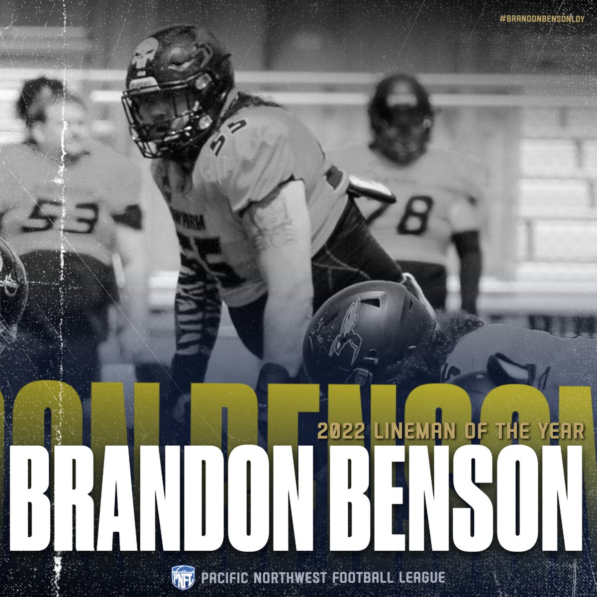 PNFL's tweet photo. 2022 Pacific Northwest Football League's Linemen of the Year: Brandon Benson, Rose City Swarm

https://t.co/TlYoeonIh5 https://t.co/ZlaAEpSNwi