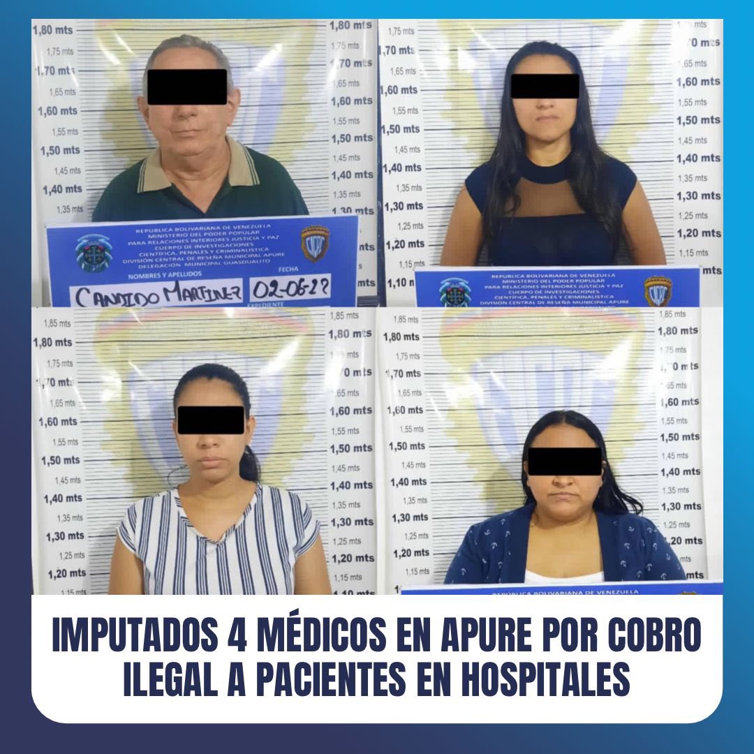 #DETENIDOS en #Apure 4 médicos del Hospital General José Antonio Paez de #Guasdualito, quienes realizan #Cobros #Indebidos e Injustificados a los usuarios que ameritan intervención quirúrgica, vendiendoles los Kits de operación los cuales son gratuitos