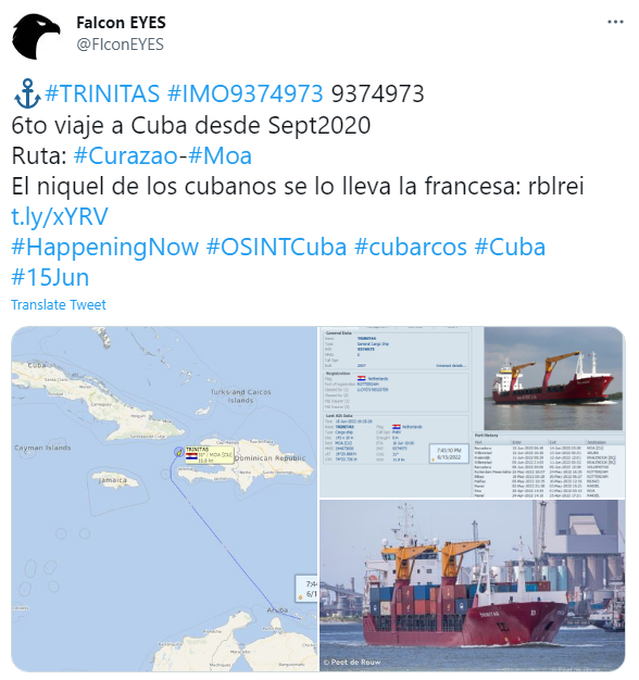 FlconEYES's tweet photo. 🚨La extracción de #Niquel en #Moa, requiere de gran cantidad diesel, para mover los camiones de carga.
➡️https://t.co/tgk9dx2vnl (#cubarcos #Moa)
Ventas recientes:
#TRINITAS #IMO9374973 
#APPALOOSA #IMO9646704 
#SHANGHAI #IMO9220988 
#KOOLE74 #IMO7002605 
#AUGUSTASUN #IMO9223904 https://t.co/TgyxTTDyx7