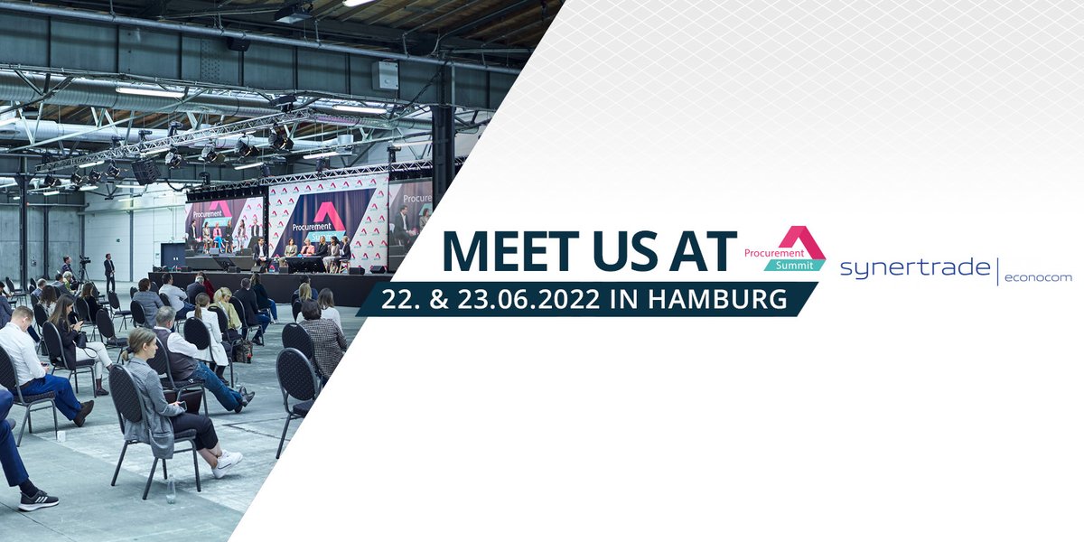 SynerTrade_de's tweet photo. Der Countdown läuft - für das Procurement Summit in Hamburg am 22. und 23. Juni 2022. Unsere Experten triffst du am Stand A 19 in der Hamburg Messe, Halle B1. 

#procurementsummit #eprocurement #esourcing @ProcureSummit https://t.co/Tztxog9B9m