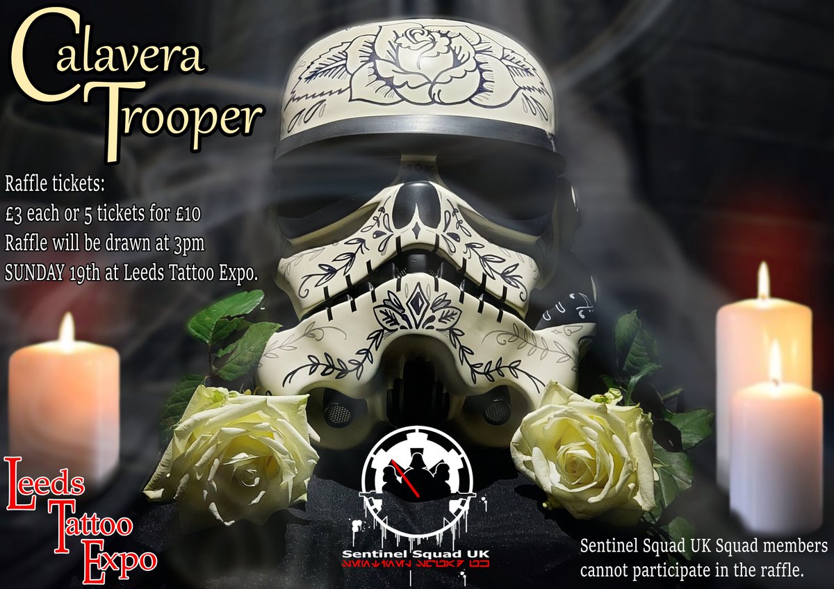 sentinelsquaduk's tweet photo. ⚡️ COMPETITION ⚡️
This weekend @sentinelsquaduk have this awesome custom Calavera Stormtrooper helmet up for grabs @LeedsTattooExpo
for our final troop with @SNAPPYYork You can find all details on our Facebook page Good luck to all entrants 
#SentinelSquadUK #TroopingToHelpOthers https://t.co/3B7PRz9F8G