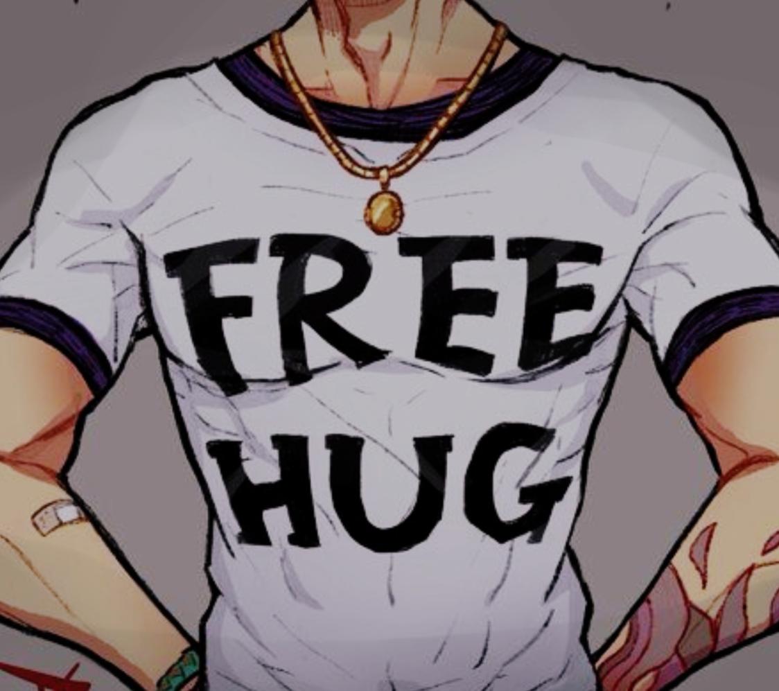 ᅠ
『 Fue a una conve y esta con esta camisa ofreciendole abrazos a quien lo desee.
No pierdas tu oportunidad ~ 』

               [ ♡ + ↺ + 🖼️ ]

Para saber la reacción de Haru