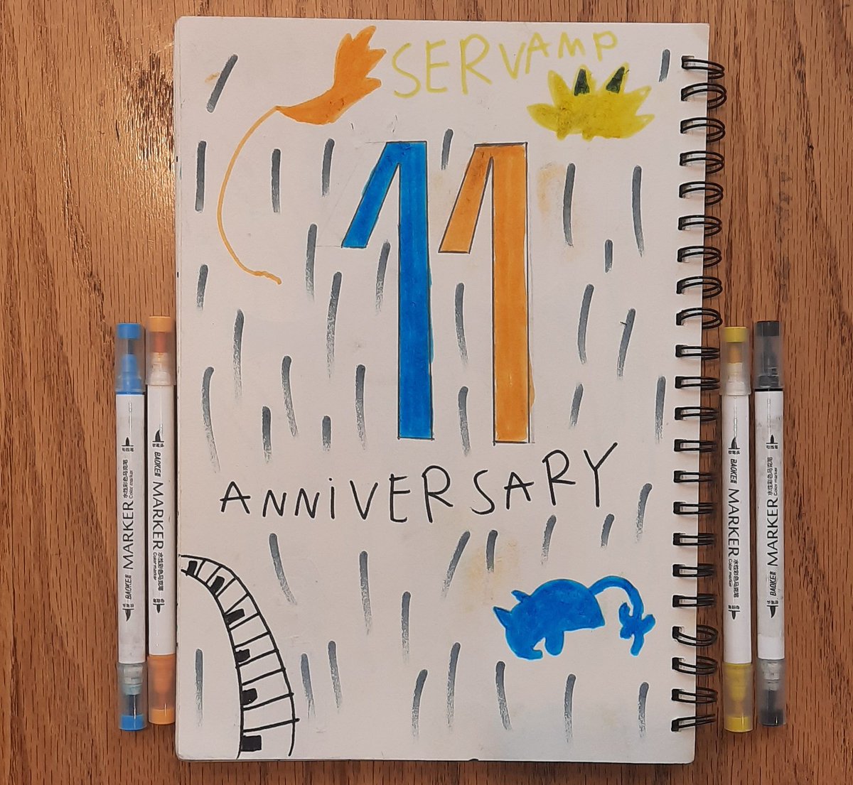 Happy 11th Anniversary #Servamp
I Drew Special 11th Anniversary Sketch that Featured #kuromahi and #lawlitch 🐈‍⬛🧹🦔🎹
#SERVAMP11周年 #サーヴァンプ11周年 #mahirushirota #mahiru #sleepyash #kuro #litchhydetodoroki #lawless #hyde 💙🧡💛🖤