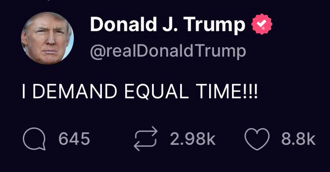 tomiahonen's tweet photo. Yes!
Let Trump Be Trump. Let Trump testify. Give him his 'Equal Time'
Trump under oath? With THIS Jan 6th Committee, a genuine facts-oriented bipartisan committee without the usual clowns?
America could use the laughs! Do it!
#LetTrumpBeTrump #LetTrumpTestify #EqualTime https://t.co/nJLL60Wwvc