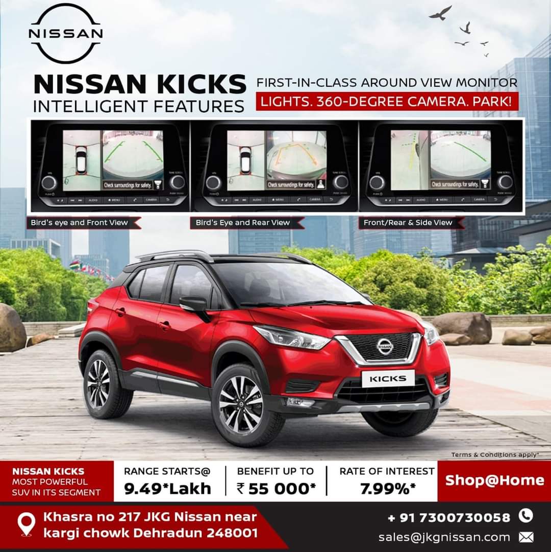 JkgNissan's tweet image. #BestInTechnology 
Consider that you have eyes on all sides. The new #NissanKICKS offers the first-in-class, intelligent Around View Monitor. With four cameras, you can now get a 360° understanding of your surroundings all on one screen.
.
👉 #JKGNissanDehradoon - 
📞07300730058