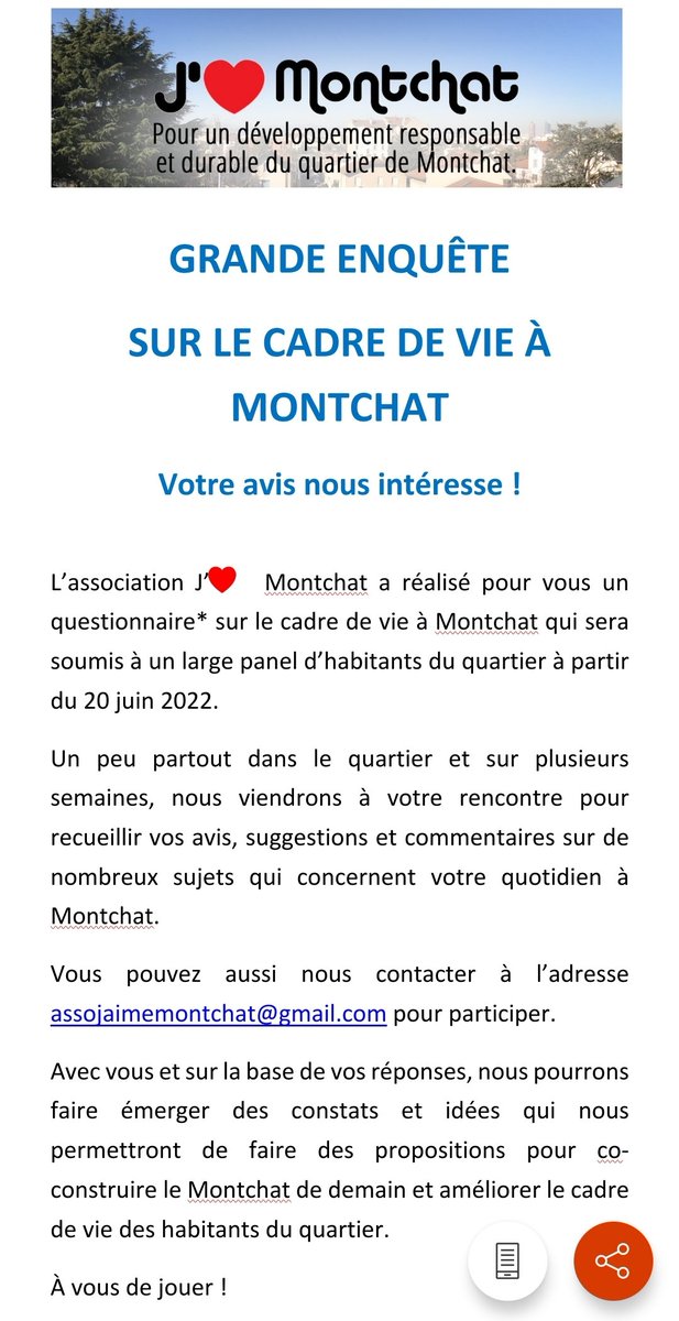 MontchatJ's tweet photo. Bientôt une grande enquête sur le cadre de vie à Montchat ! https://t.co/3eU1d71Gqc
