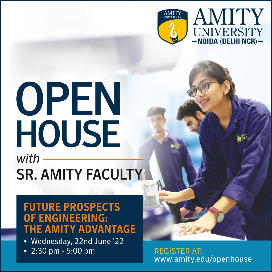 Amity_EEE's tweet photo. Inviting Aspiring Students and their Parents to "Open House" on 22nd June 2022 from 2:30 pm-5:00pm.
For Registration 👉  https://t.co/CFFpDy3ml6 https://t.co/GUAZdt042N