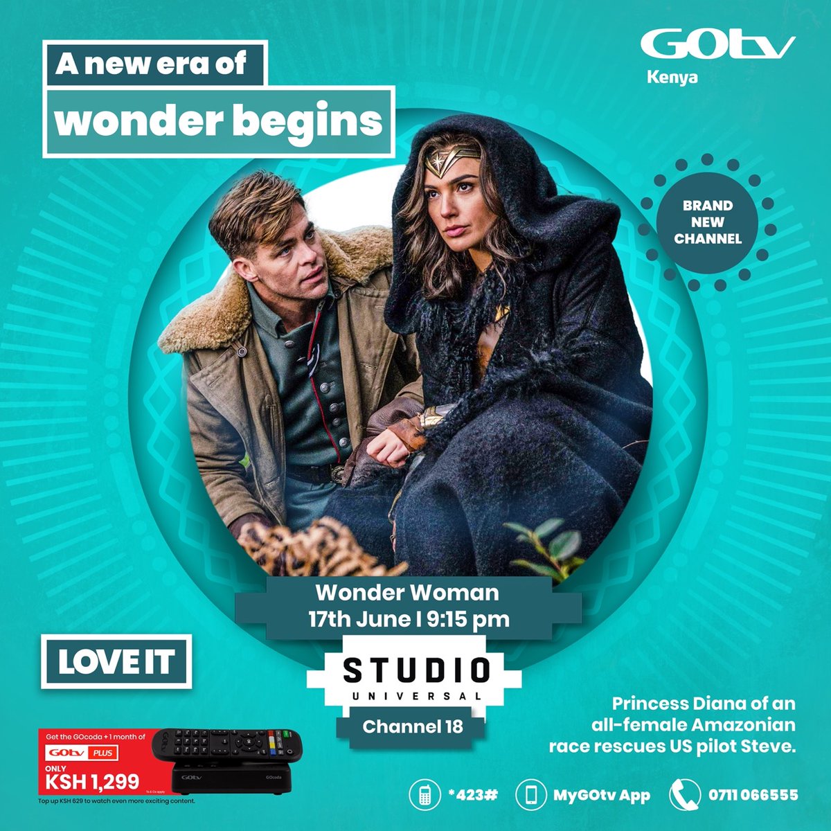 bevalynekwambo3's tweet photo. Princess Diana of an all-female Amazonian race rescues US pilot Steve. Upon learning of a war, she ventures into the world of men to stop Ares. Watch wonder woman 9:15pm ch.18 
Download #MyGOtv App or Dial ✳423# to buy, pay, reconnect, or clear error codes #StudioUniversalOnGOtv https://t.co/n0m7XyolTc