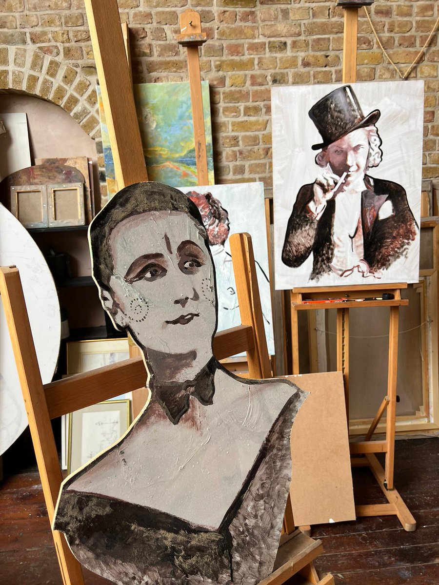 ItsintheM's tweet photo. Our set design work in progress! By the super talented @JamesVaulkhard. Do you recognise these famous faces from cabaret’s golden days? Come and see us @hopemilltheatr1 next week! https://t.co/tC45mGZABS https://t.co/G2I1BOB8qy