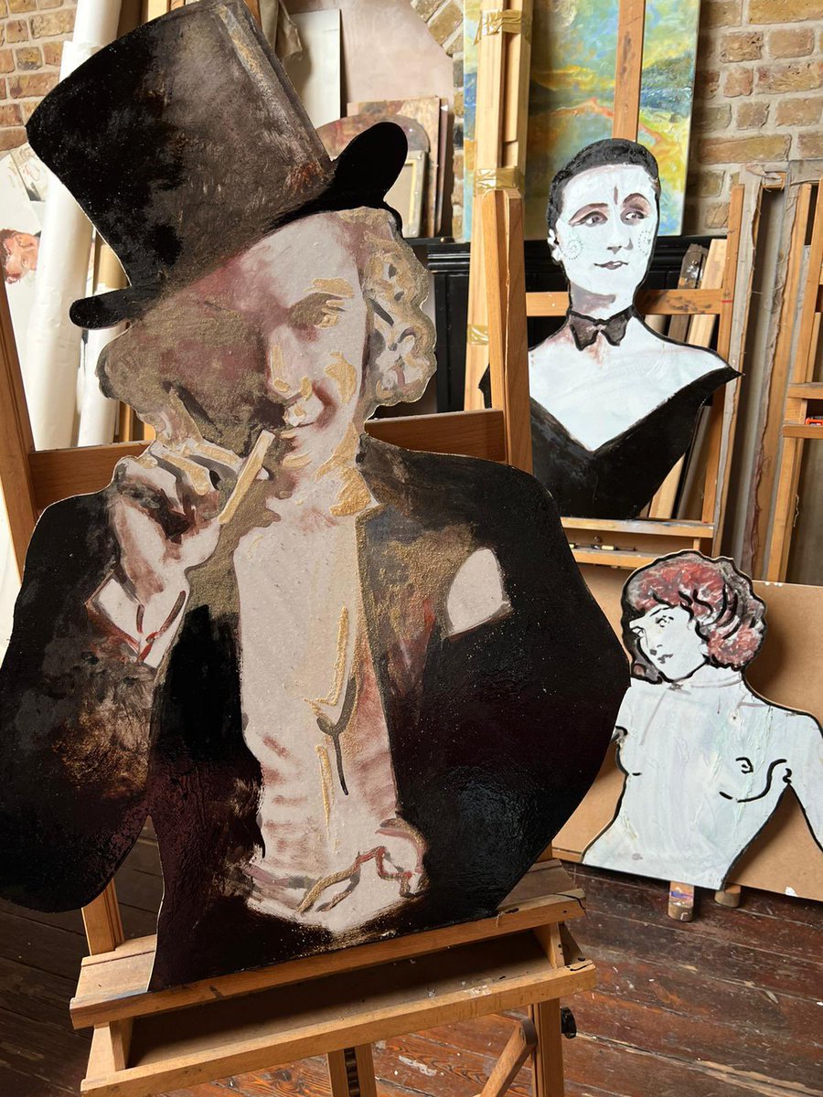 ItsintheM's tweet photo. Our set design work in progress! By the super talented @JamesVaulkhard. Do you recognise these famous faces from cabaret’s golden days? Come and see us @hopemilltheatr1 next week! https://t.co/tC45mGZABS https://t.co/G2I1BOB8qy