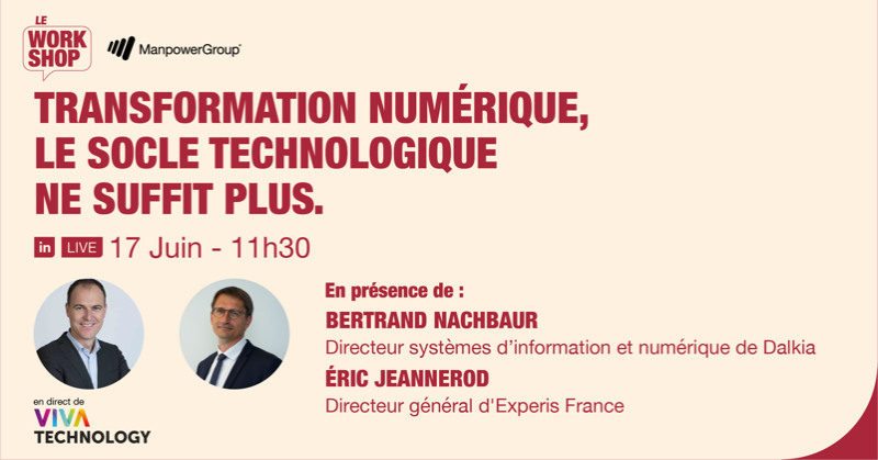 ManpowerGroupFR's tweet photo. Alors que nous sommes de + en + connectés au travail, comment diffuser une véritable culture numérique ? 
Assistez à notre live le 17 juin à 11h30 en direct de #VivaTech, avec @EricJeannerod @Experis_France, Bertrand Nachbaur, @Dalkia et @CarolineLoisel
C'est ici 👋⤵️ #LeWorkshop