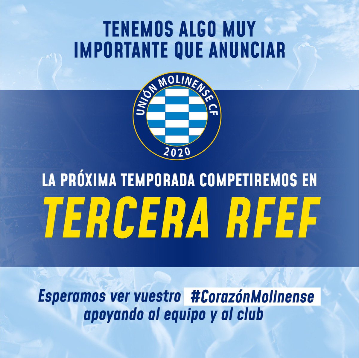 Desde el club queremos dar la gran noticia, nuestro primer equipo competirá en TERCERA RFEF.
Afrontamos este proyecto con ilusión de devolver al pueblo de Molina lo que nunca debió perder.
Invitamos a todo el mundo a formar parte de este ilusionante año. #CorazónMolinense