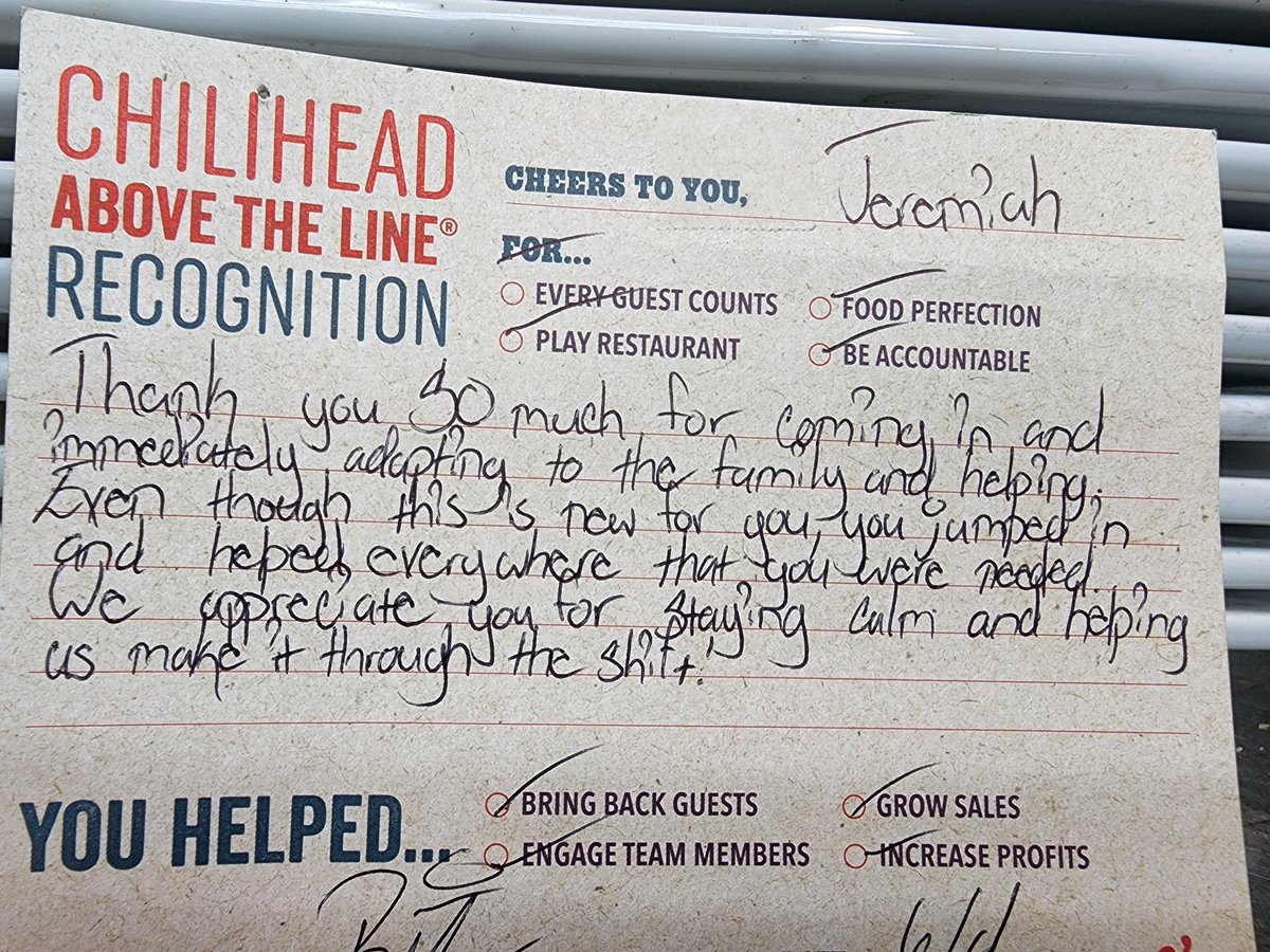 Jeremiah_yo (@jeremiahyo4) on Twitter photo ππππππππππ
I received some #FocusedRecognition from <a href="/RitaPita0713/">Rita Frederick</a> and it made me blush. Thanks for this.
#ChilisLove
#EngagingTeamMembers ππππππππππ
I received some #FocusedRecognition from <a href="/RitaPita0713/">Rita Frederick</a> and it made me blush. Thanks for this.
#ChilisLove
#EngagingTeamMembers