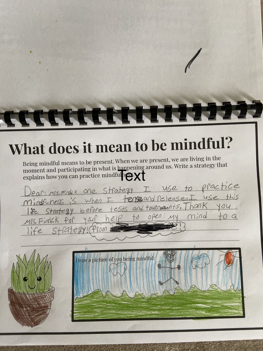 KateFinnick's tweet photo. Had the final session of a weekly mindfulness class with 5th graders at Woods Rd and they surprised me with a book they made and each student wrote how they practice mindfulness.  So grateful to them and their teachers!!!  Made my day!!!! https://t.co/gkMFtQ9p4f