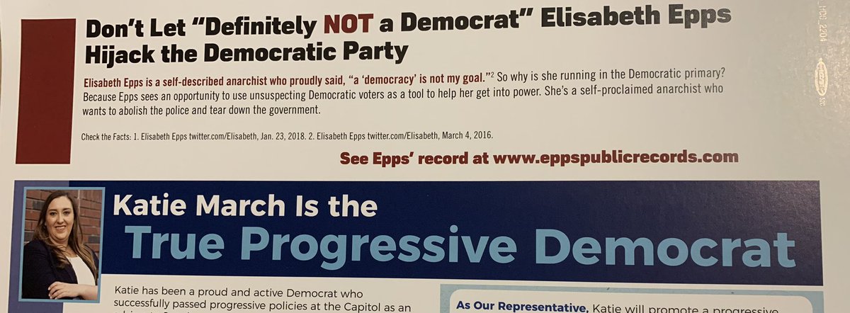 nerdgnostic's tweet photo. I was already settled on voting for @elisabethepps in the primary. All the junk mail, including this shitty negative ad from @KatieMarchForCO makes me sure that was the right decision. https://t.co/IgISQs2HTq