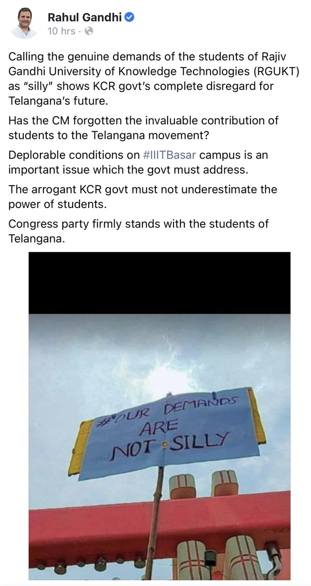 revanth_anumula's tweet photo. Thank you @RahulGandhi ji for  extending your support towards #IIITBasar students. 

We @INCTelangana will stand by them till the issues are resolved. 

#ConsiderRGUKT https://t.co/v4je15mM9v