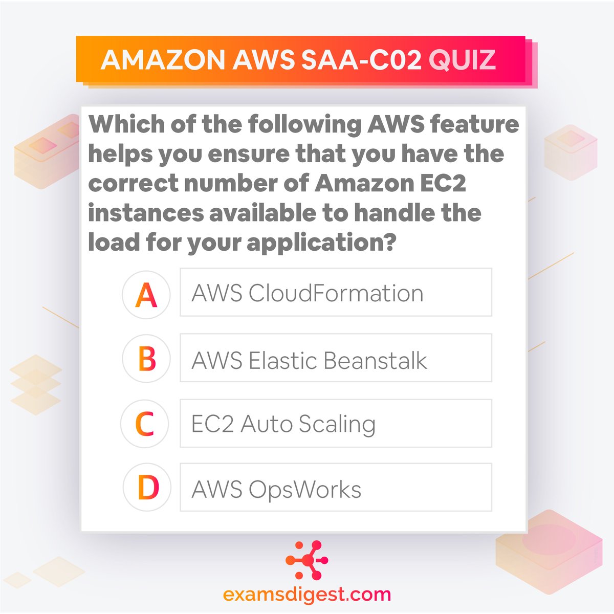 ExamsDigest's tweet photo. #AmazonSAA-C02: Today's question comes from AWS Solutions Architect SAA-C02, can you crack it? Let us know how you did in the comment section below!
#amazon #amazonaws #cloudcomputing #awscertificate #cloudsecurity https://t.co/vvxLK5pPf3
