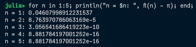 A quick implementation of this algorithm to approximate π in #JuliaLang!