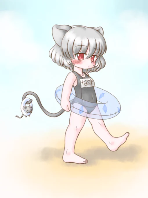 最近スク水ナズさんをよく見かけるので過去絵で軽率にビンジョルノ 